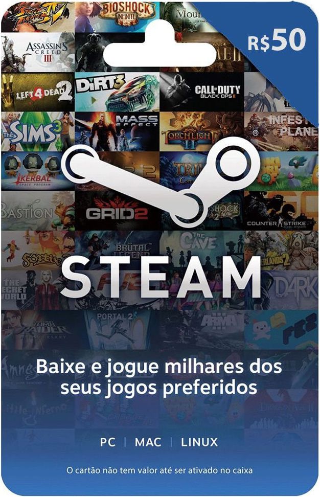 Steam Gift Card - Cartão Pré Pago R$ 50