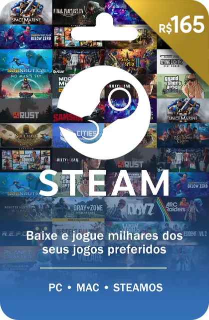 Steam Gift Card - Cartão Pré Pago R$ 165